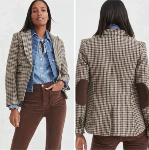 Veronica Beard Jackets & Blazers - Veronica Beard Hudson Houndstooth Dickey Blazer Suede Elbows & Trim Sz 12